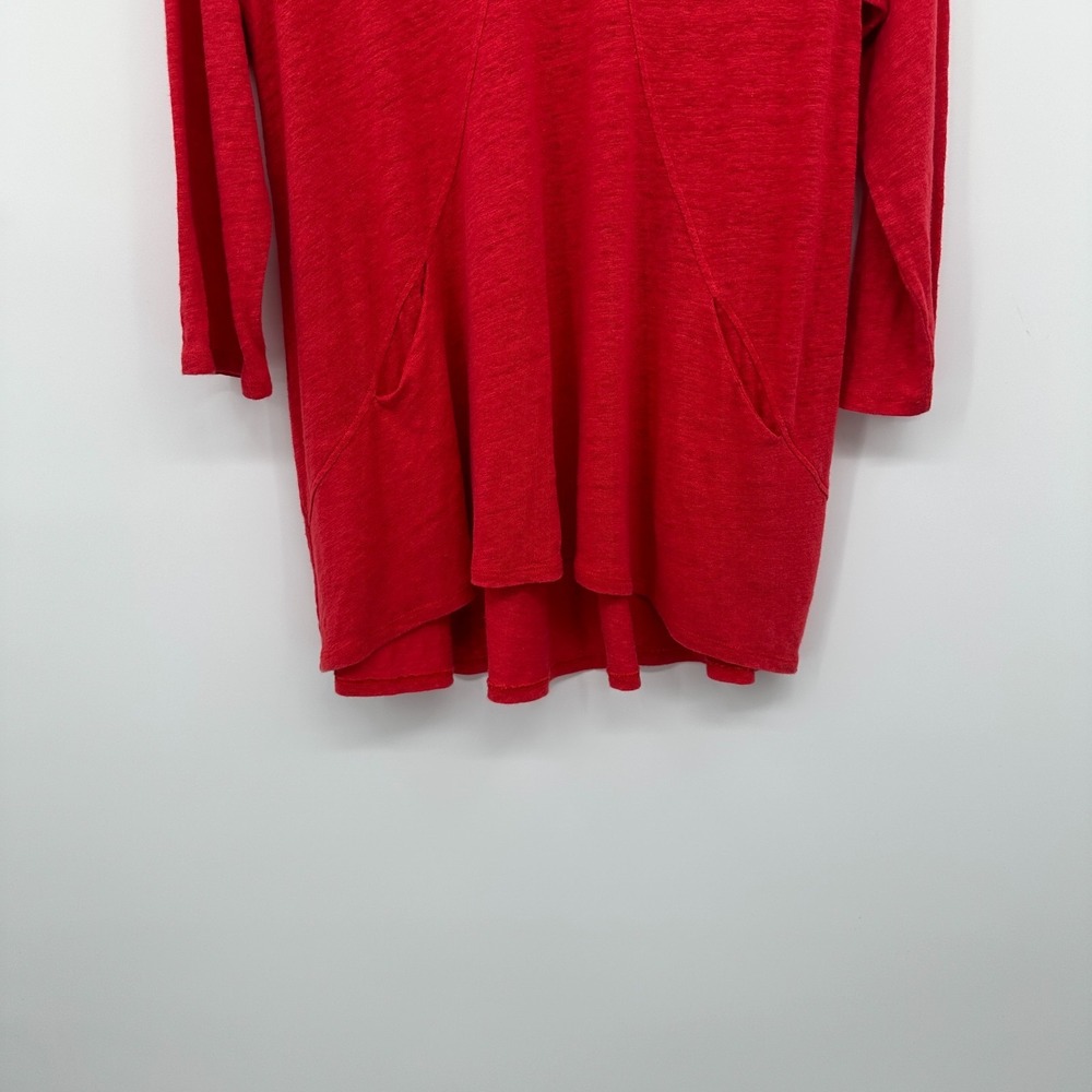 Habitat Top Shirt Blouse Size XL Red 100% Linen Stretch Pockets 3/4 Sleeves Boho - Picture 5 of 12